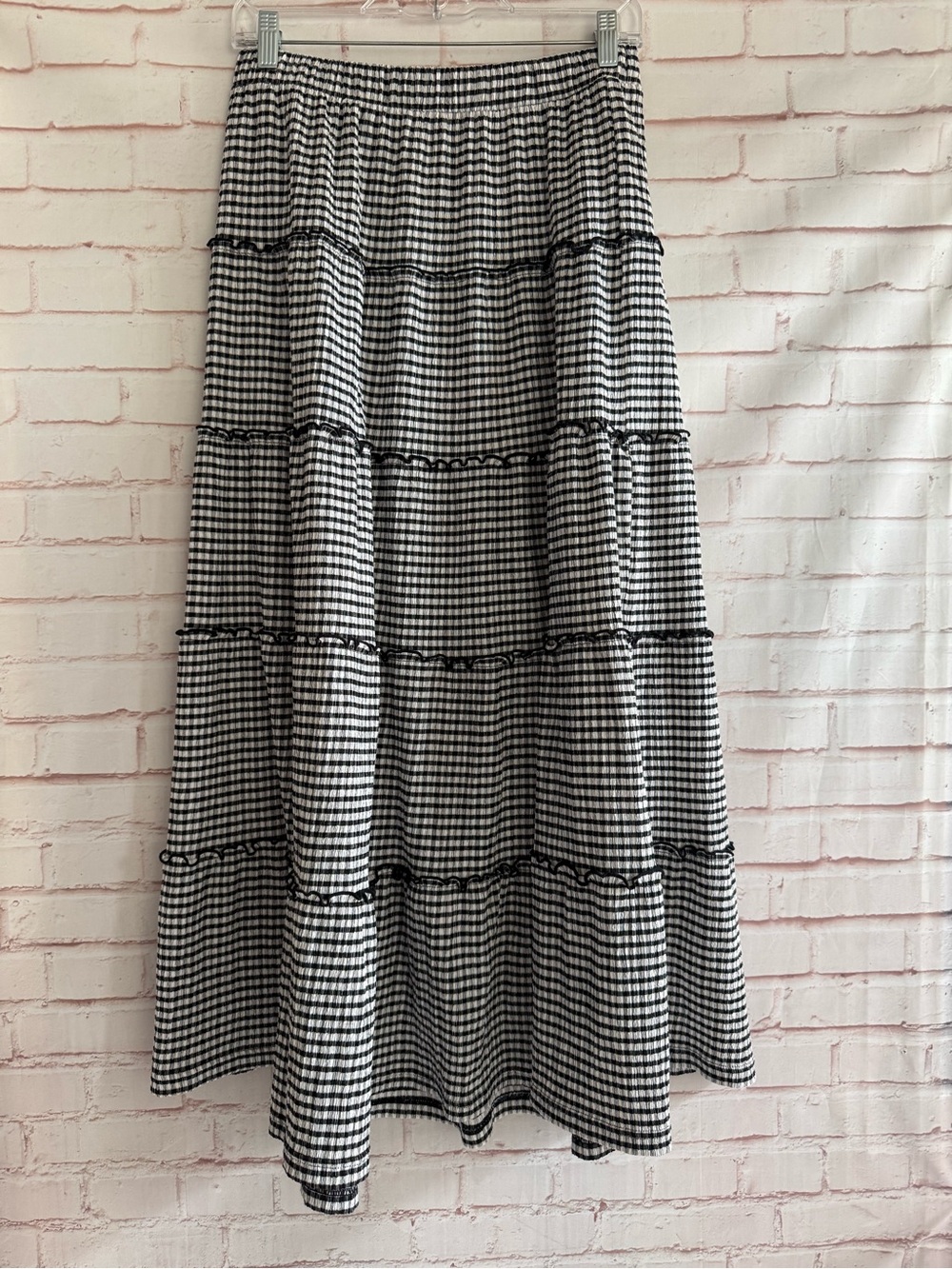 Black & White Gingham Tiered Maxi Skirt
